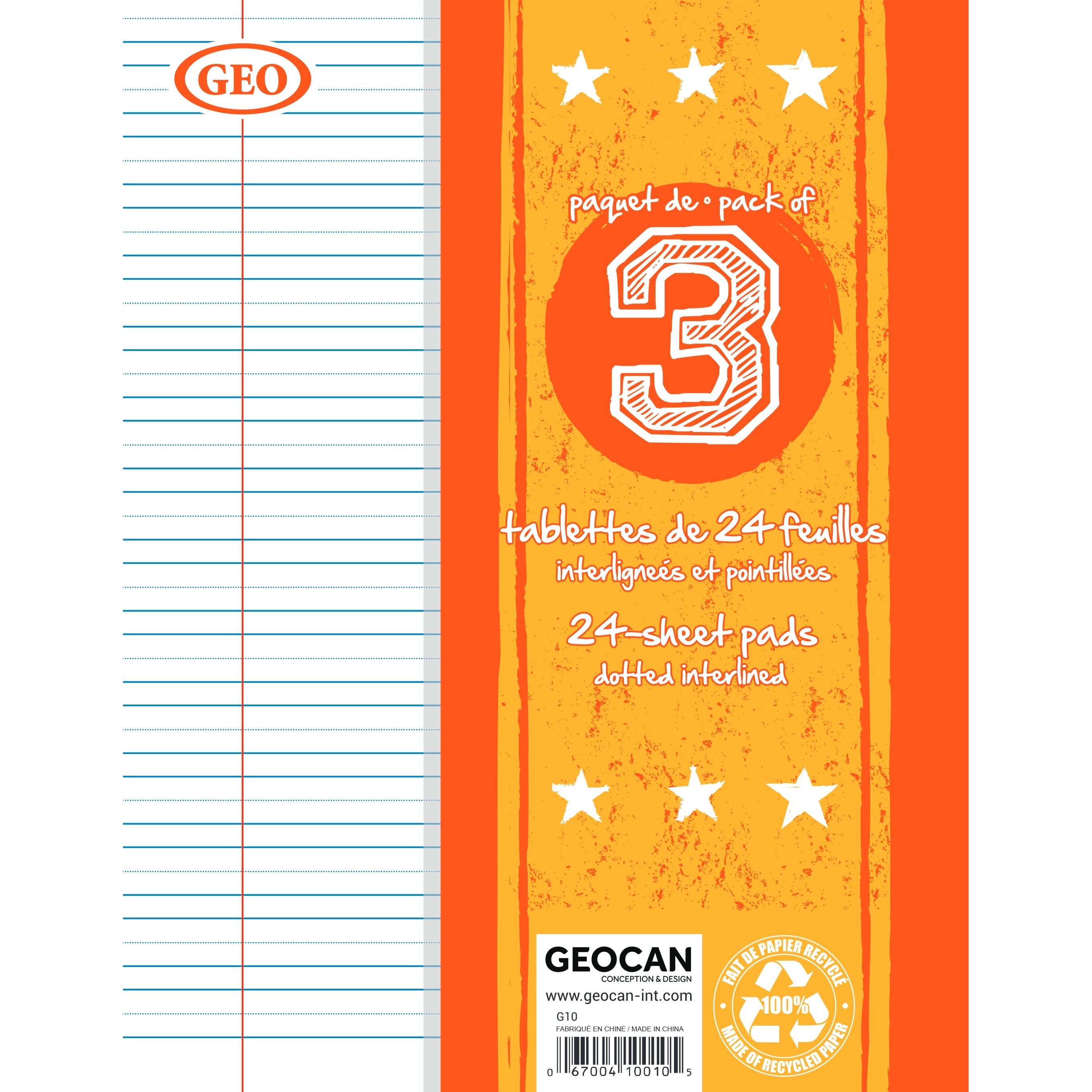 3x24 feuilles mobiles interlignées pointillées GEO