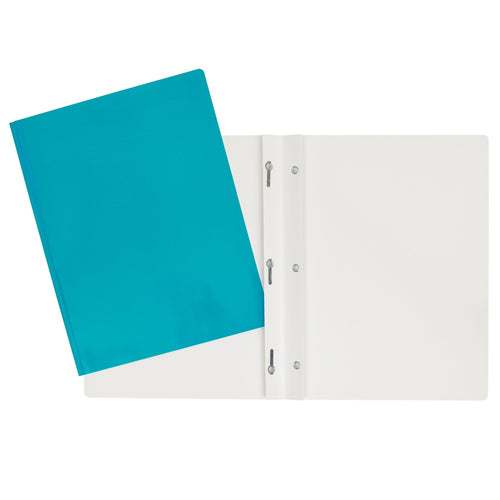 Duo tang de carton laminé turquoise avec attaches GEO