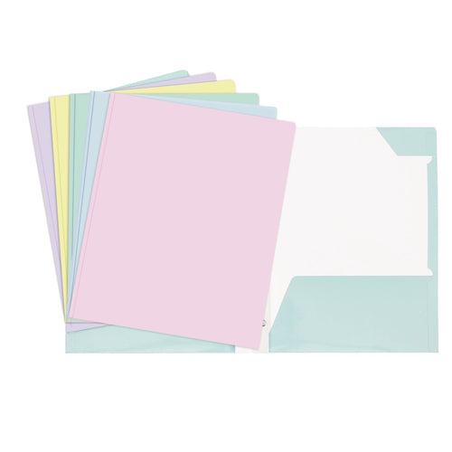 Duo tang de carton laminé pastel avec attaches et pochettes GEO