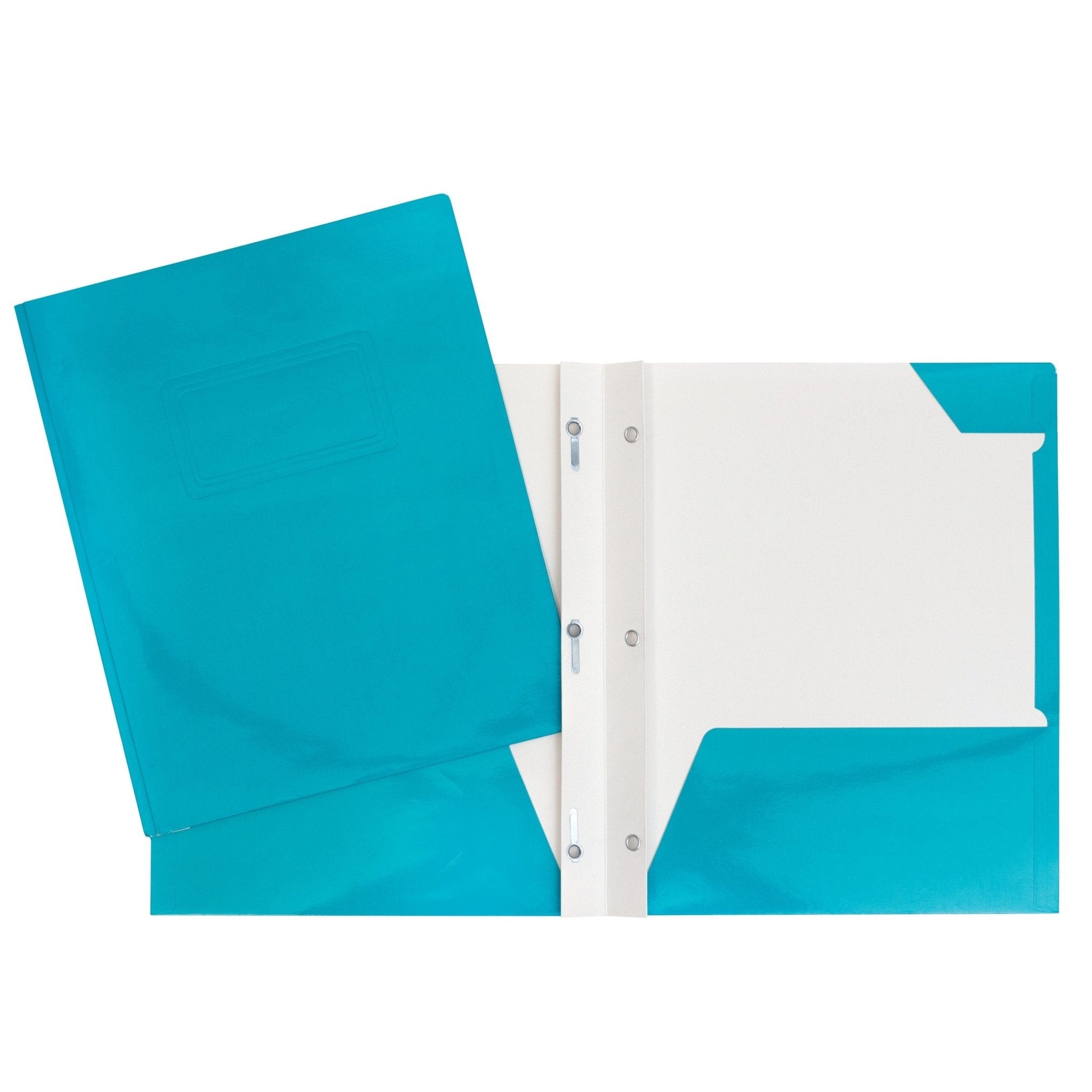 Duo tang de carton laminé turquoise avec attaches et pochettes GEO - Trippin Store