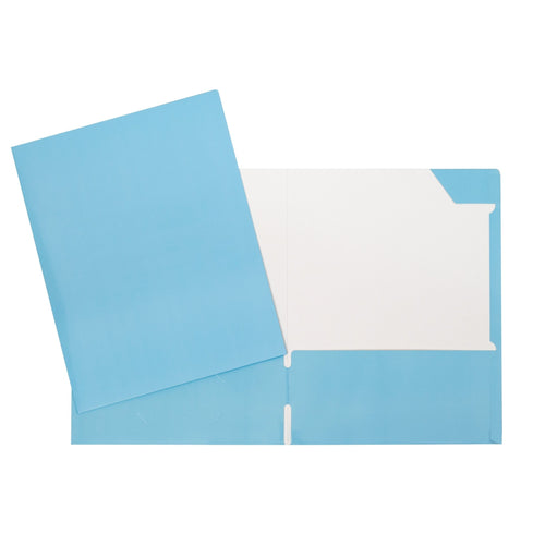 Duo tang de carton laminé bleu avec pochettes GEO