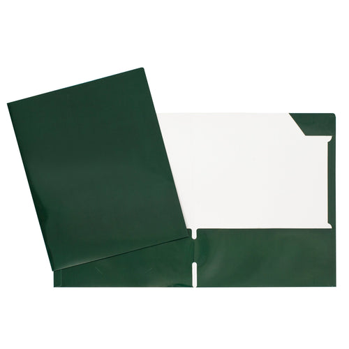 Duo tang de carton laminé vert foncé avec pochettes GEO