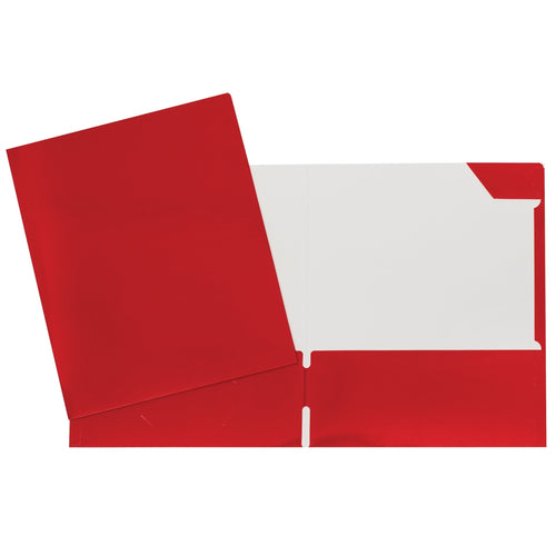 Duo tang de carton laminé rouge avec pochettes GEO