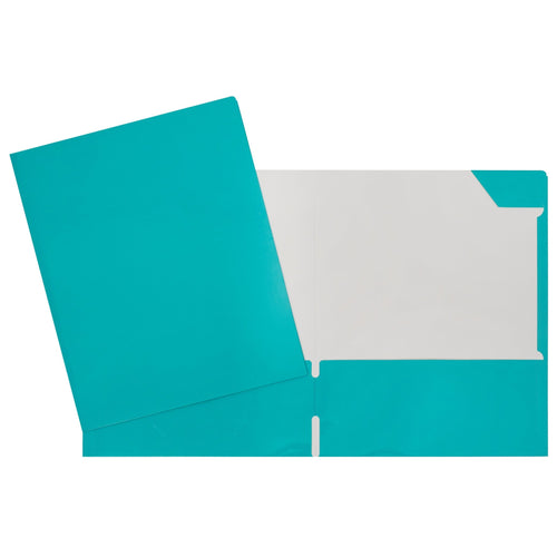 Duo tang de carton laminé turquoise avec pochettes GEO