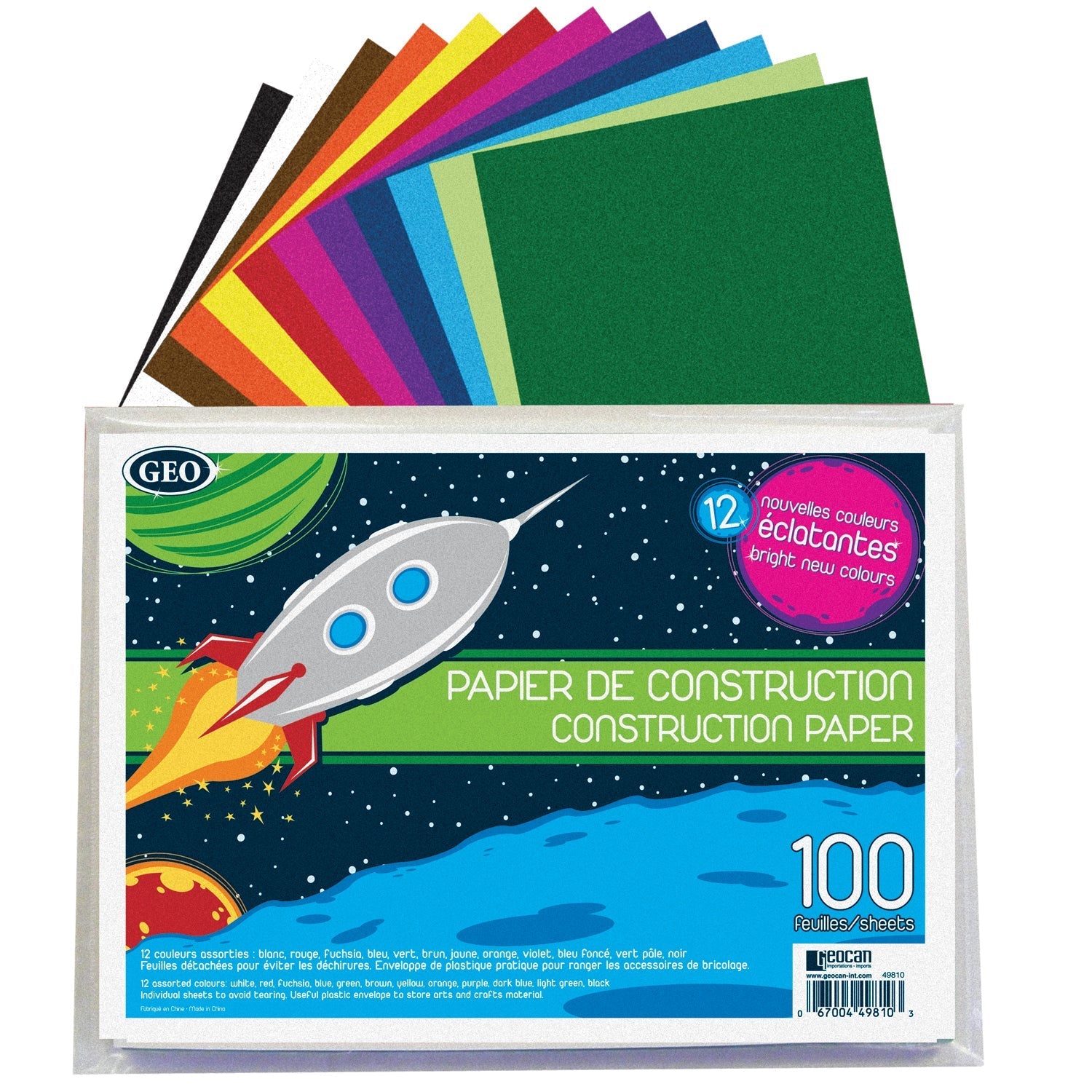 Papier de construction GEO 100 feuilles de 12 couleurs - Trippin Store