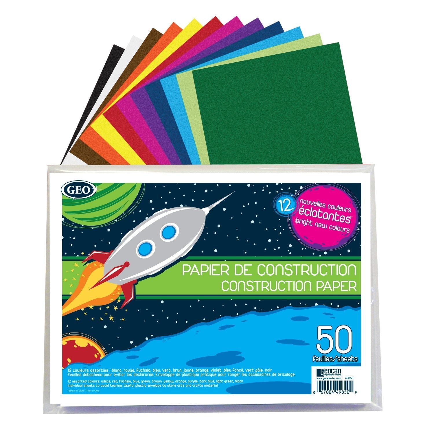 Papier de construction GEO 50 feuilles de 12 couleurs - Trippin Store