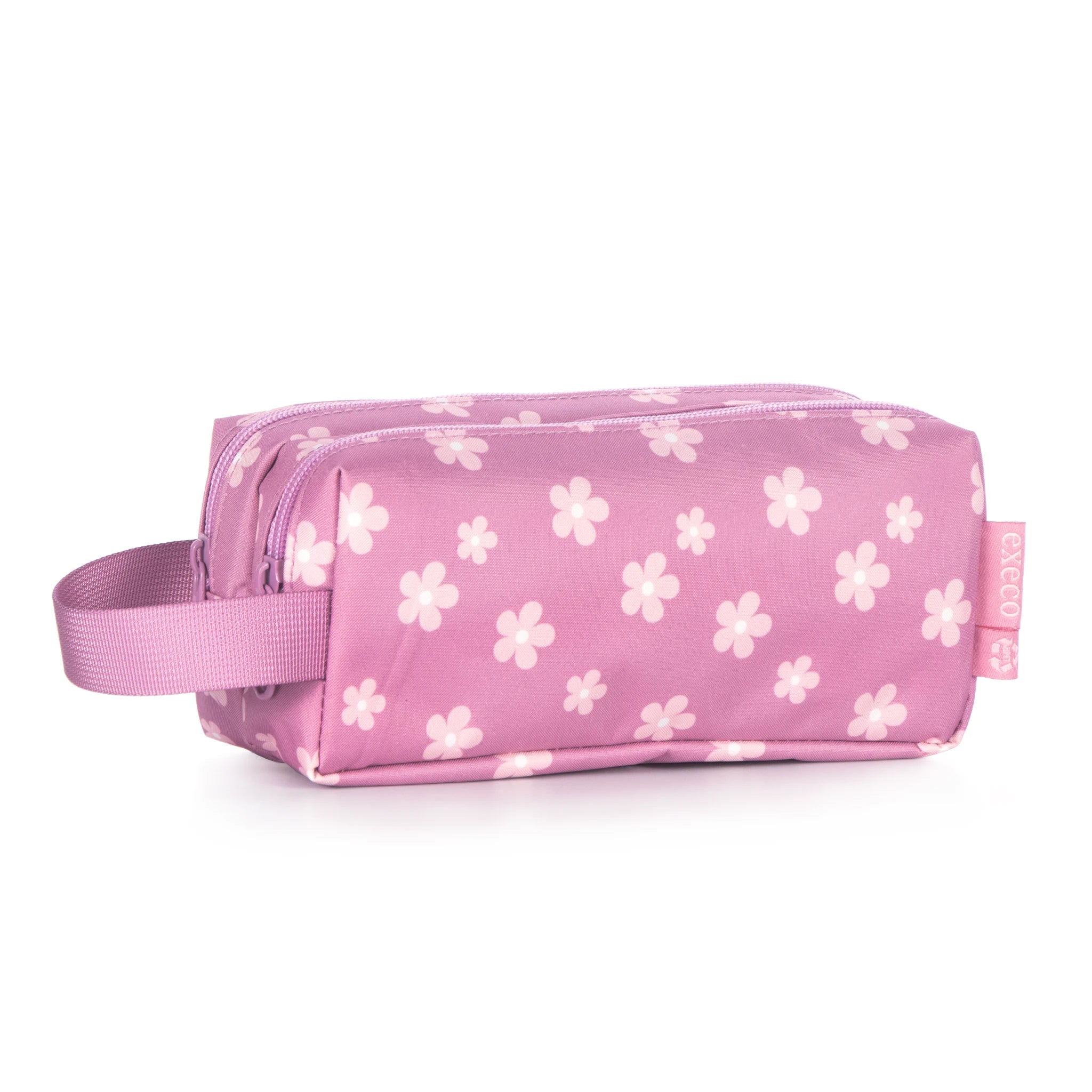 Execo pink flower double pencil case