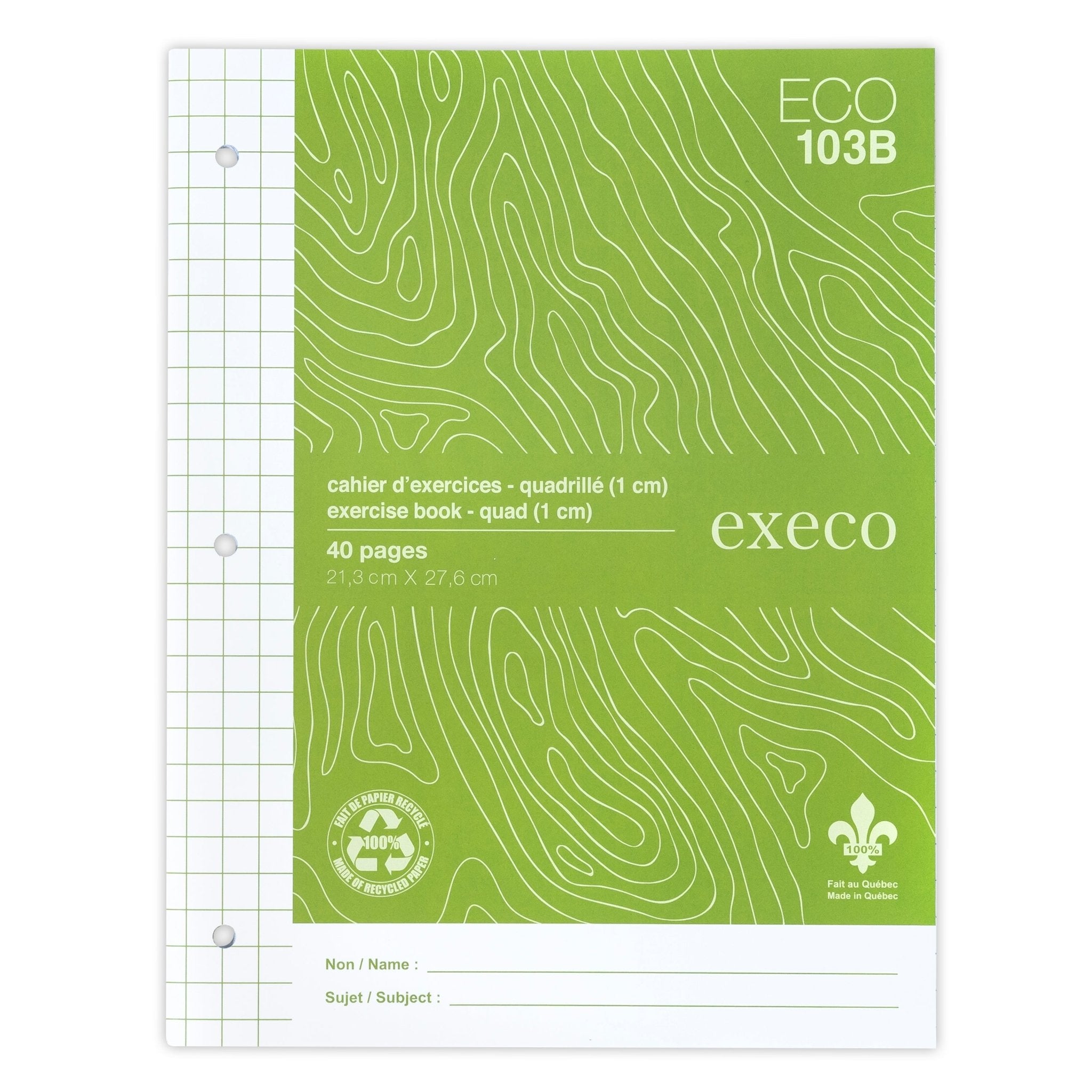 Cahier quadrillé écologique 1 cm Execo 40 pages - Trippin Store