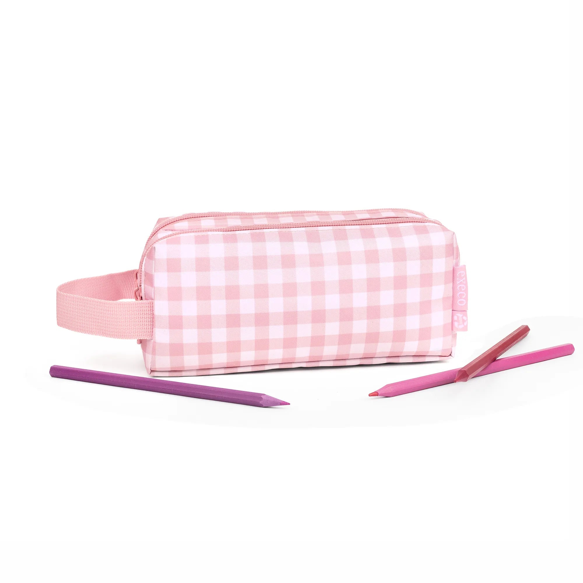 Étui à crayon double Execo carreaux rose - Trippin Store