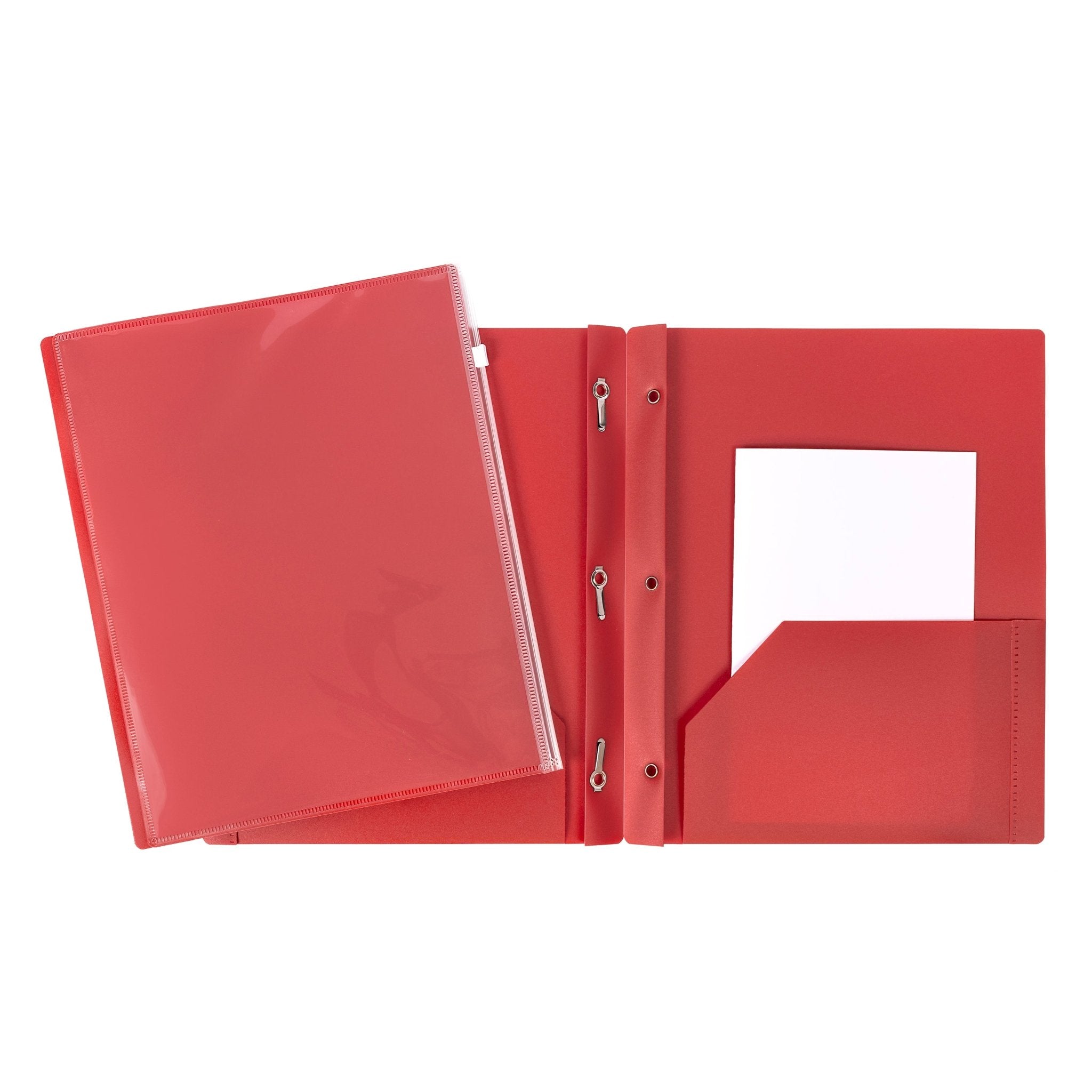 Duo tang de plastique rouge avec attaches et pochettes à zipper GEO - Trippin Store