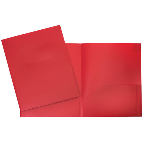 Duo tang de plastique rouge avec pochettes GEO