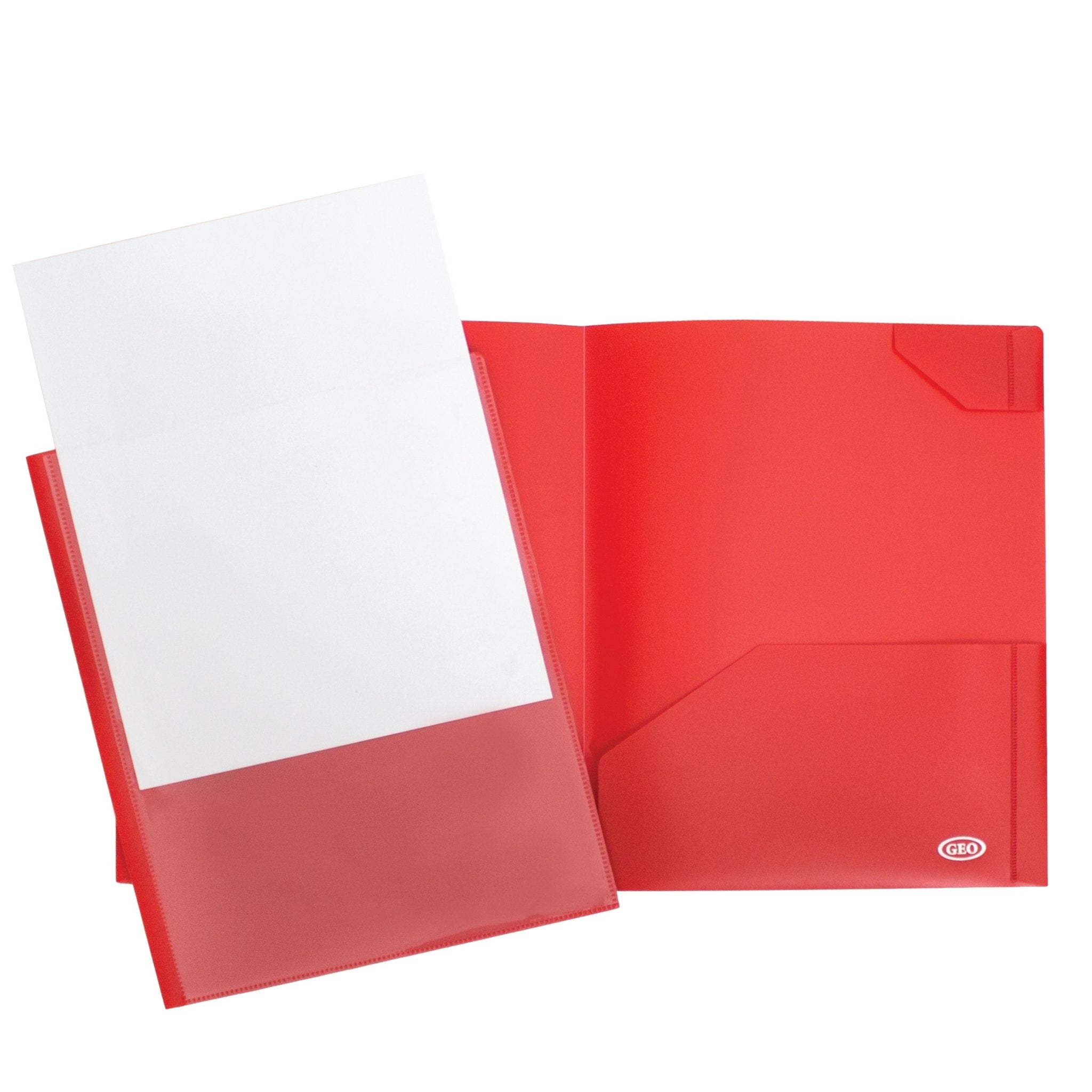 Couverture de présentation en plastique rouge avec pochettes GEO - Trippin Store